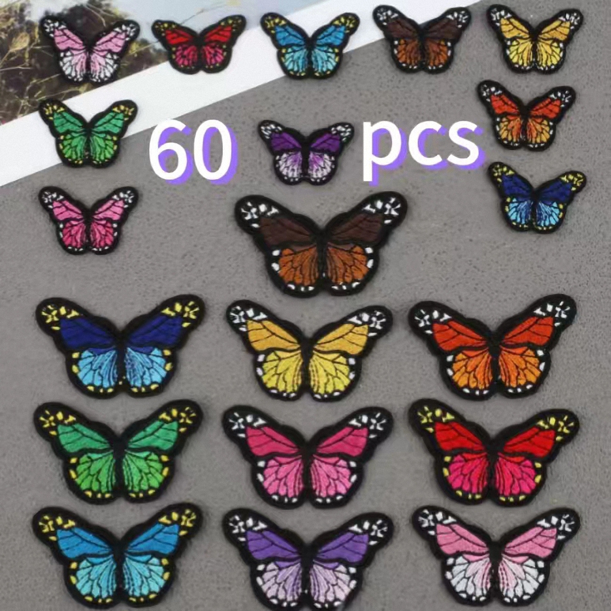 AUGSUN 40pcs Butterfly Iron on Patches, 2 Size Embroidered Sew Applique  Repair Patch