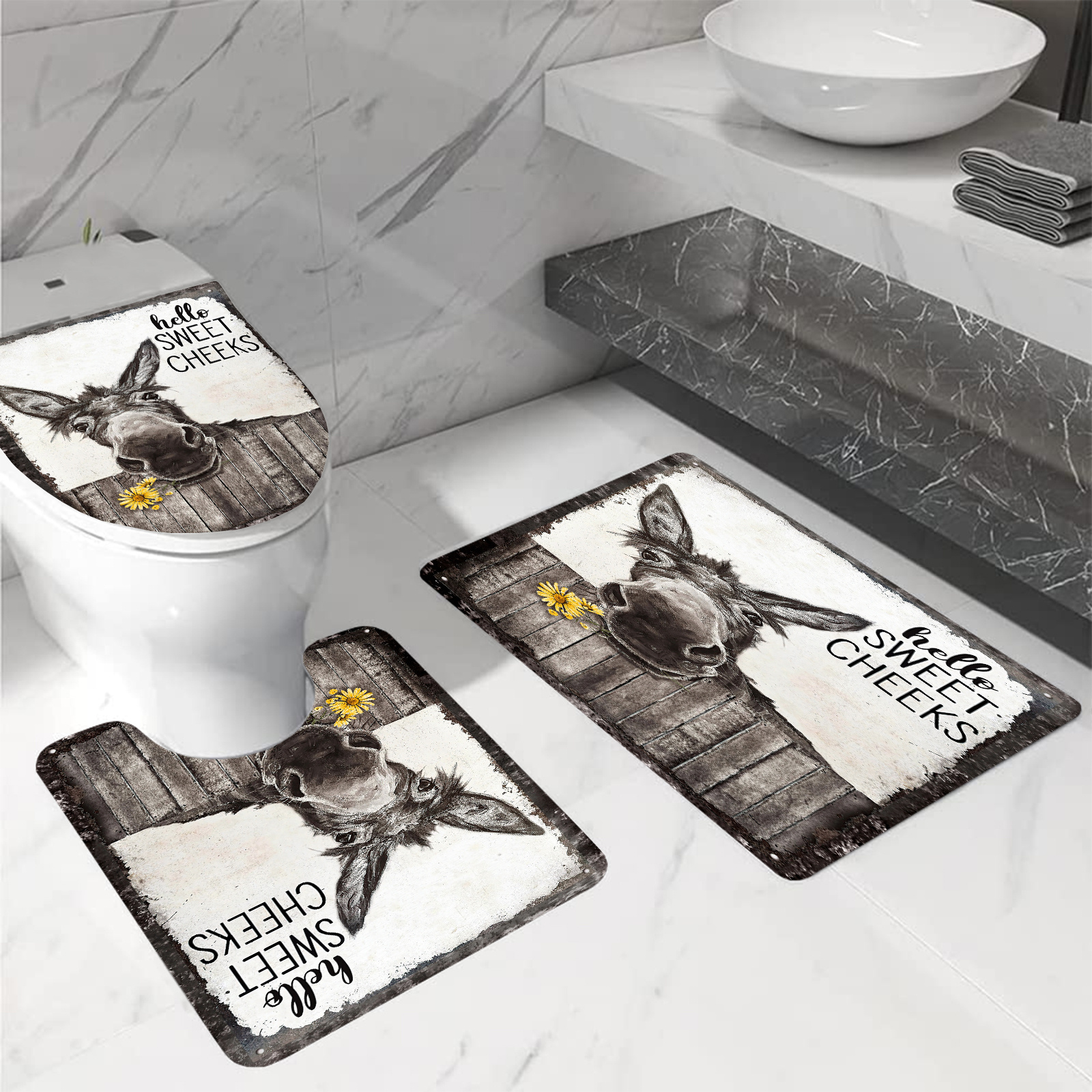 Donkey Printed Bathroom Set Waterproof Polyester - Temu