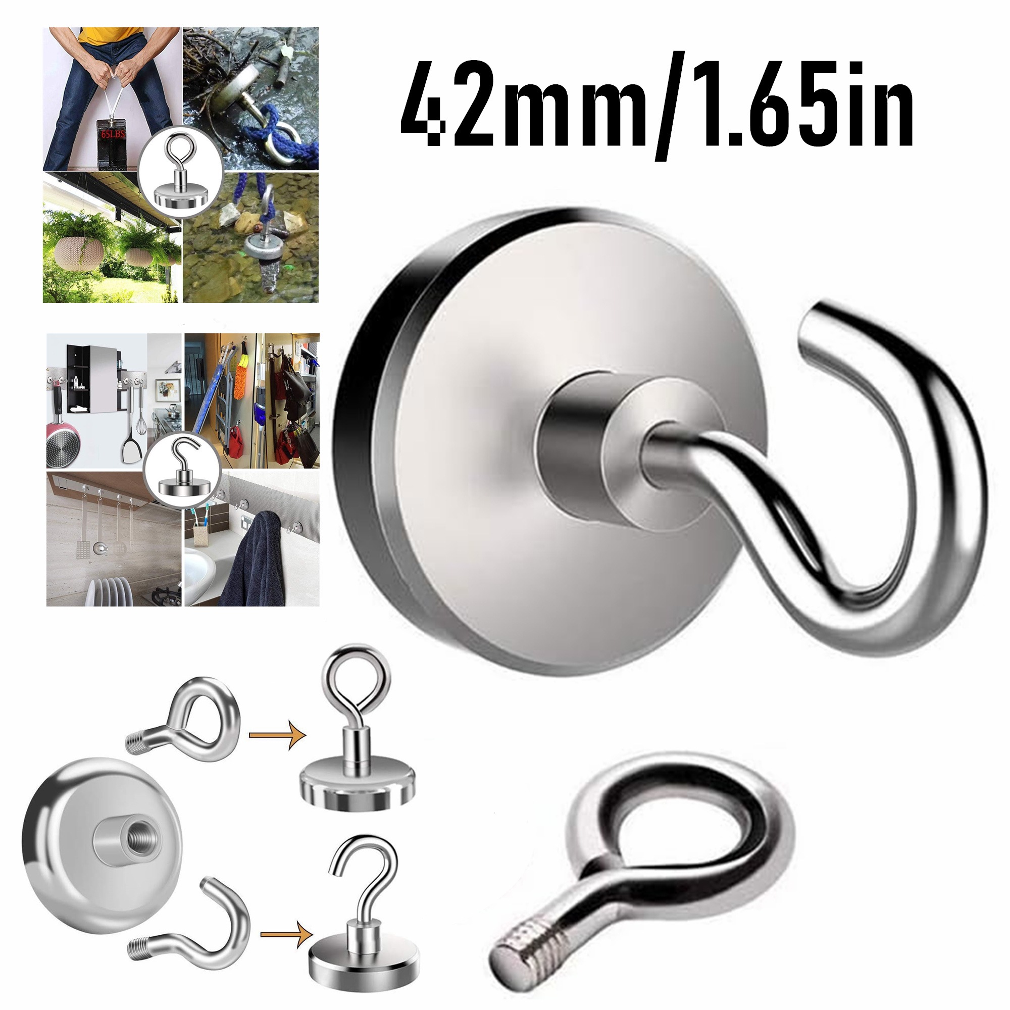 145.51LB Strong Powerful Neodymium Magnet Hook Salvage Magnet River Fishing  Equipments Holder Pulling Mounting Pot With Ring