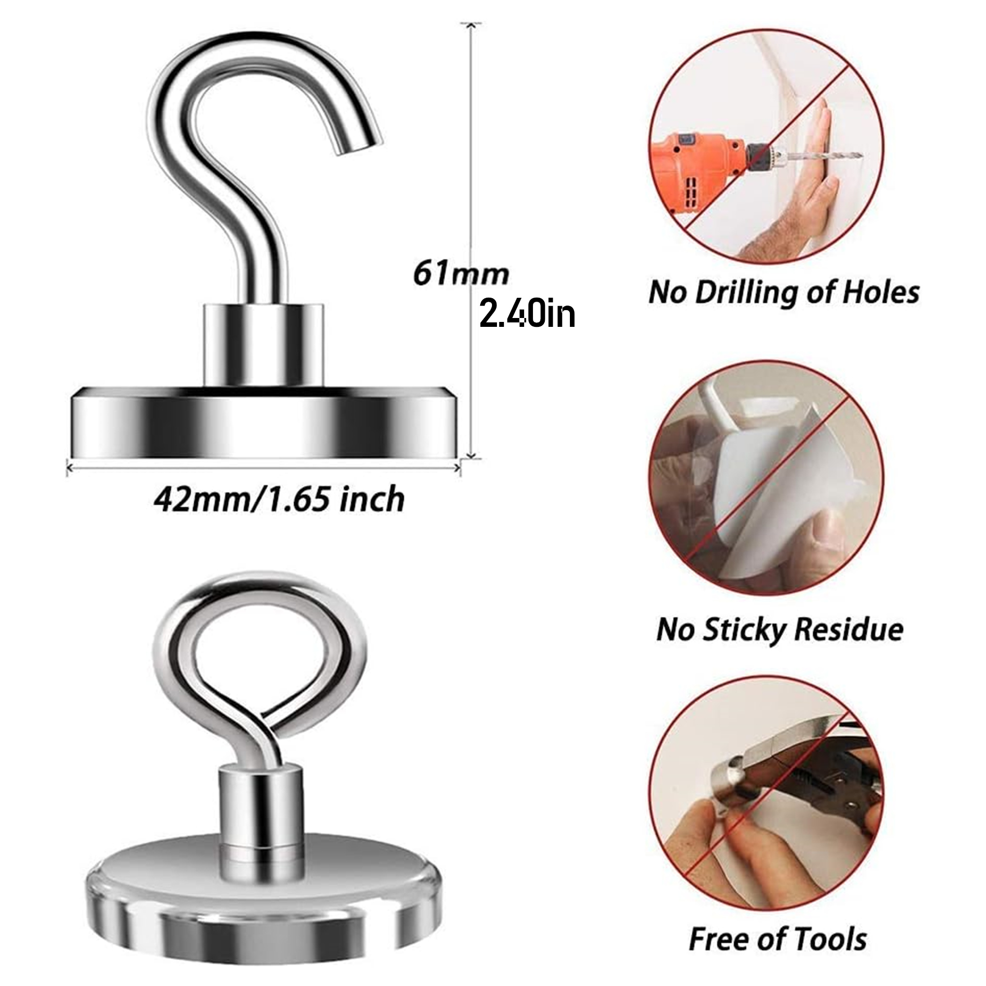 145.51LB Strong Powerful Neodymium Magnet Hook Salvage Magnet River Fishing  Equipments Holder Pulling Mounting Pot With Ring