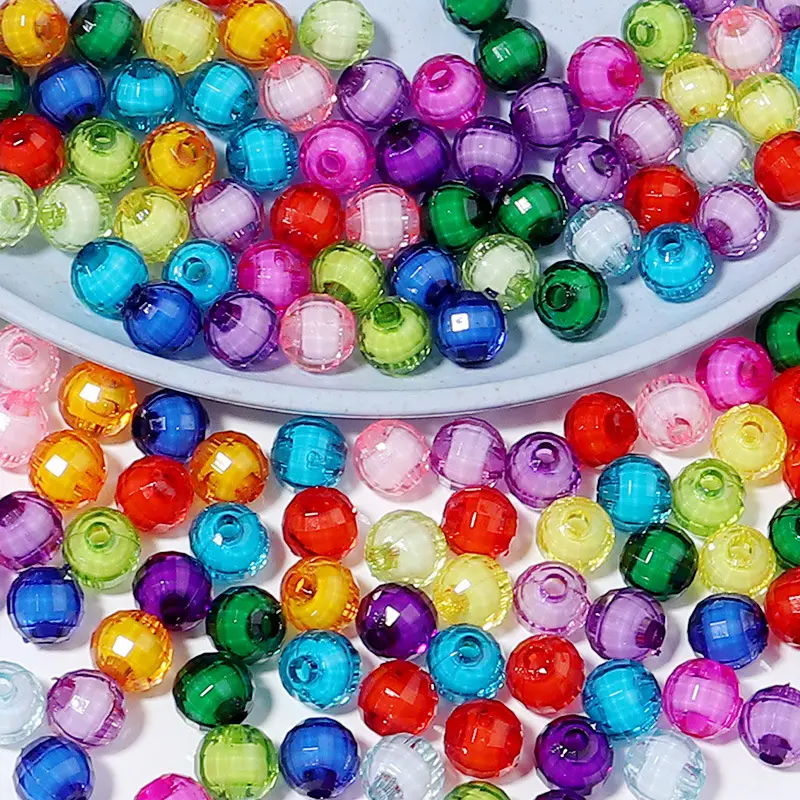 200pcs 8/10mm Acrylic Faceted Beads Medium Beads, Transparent Colorful  Round Loose Beads For DIY Bracelet Beaded Handmade DIY Jewelry Accessories