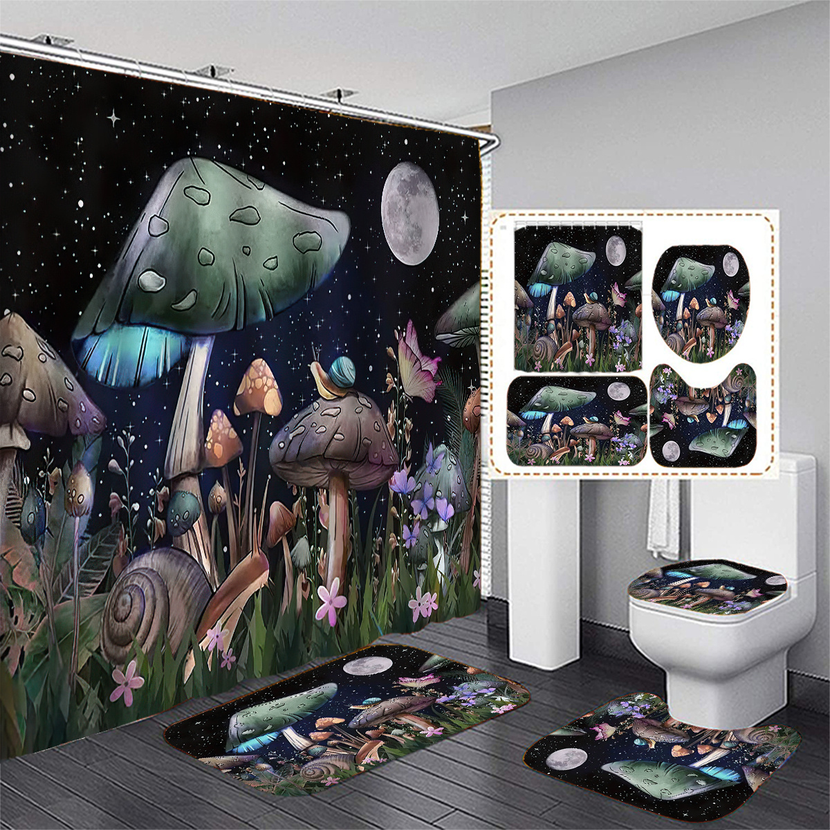 Mushroom Shower Curtain With 12 Hooks Waterproof Durable - Temu