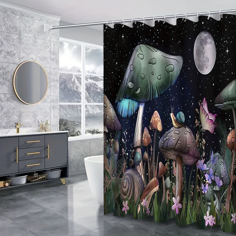 Mushroom Shower Curtain With 12 Hooks Waterproof Durable - Temu