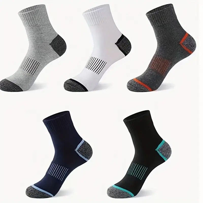 5 Pairs Of Men's Crew Socks For Spring Summer, Comfy Breathable Vintage Pattern Casual Socks For Outdoor Activities