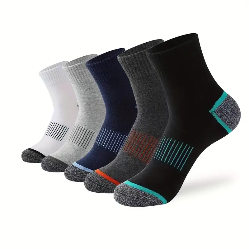 5 Pairs Of Men's Crew Socks For Spring Summer, Comfy Breathable Vintage Pattern Casual Socks For Outdoor Activities