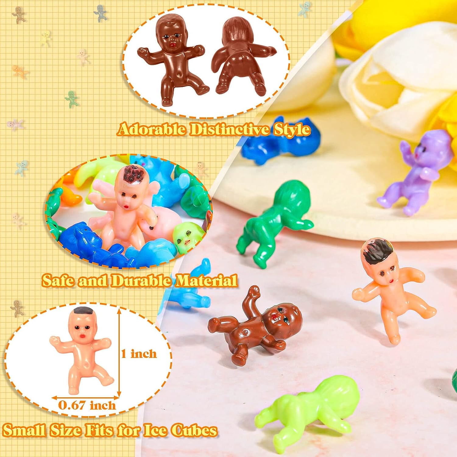 50 Pieces Mini Plastic Babies Baby Figurines Mini Babies Tiny Babies  Plastic Mini Dolls Little King Cake Babies for Ice Cube Babies Party Favors