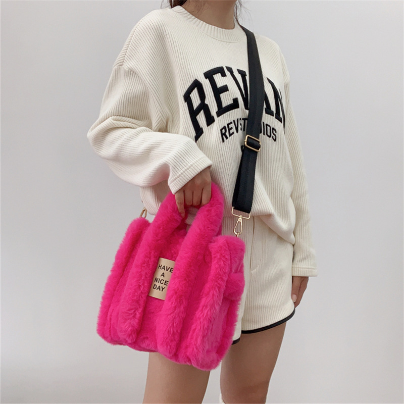 Furry Pink Crossbody Tote Bag