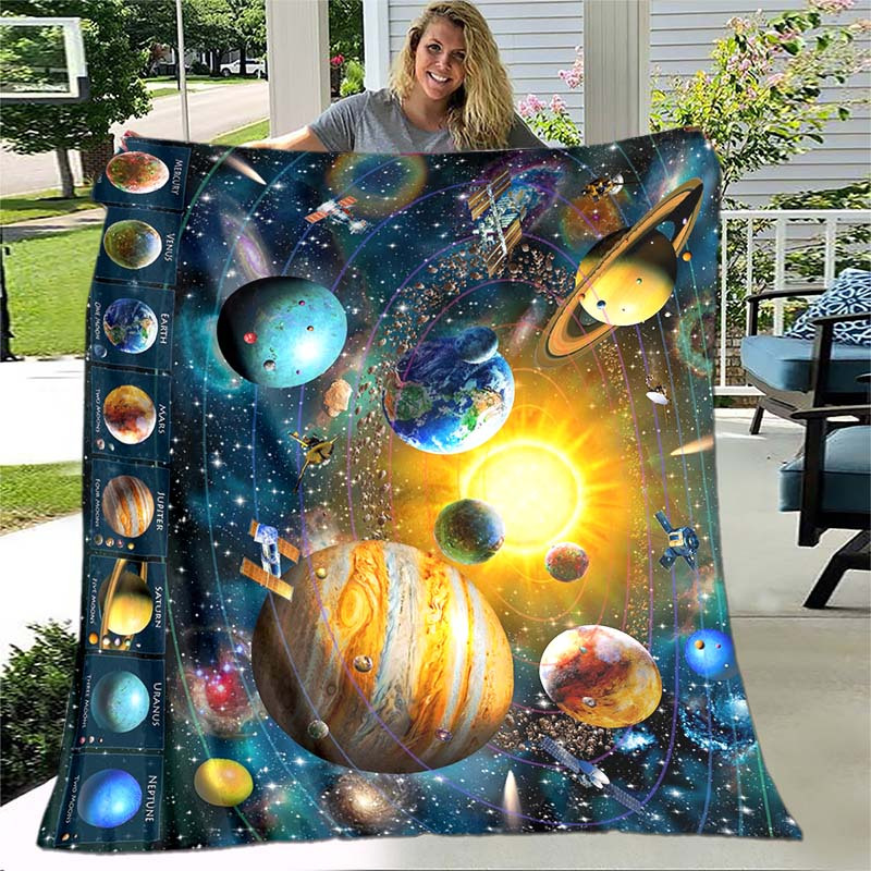 1pc   planet blanket for home lightweight flannel throw for sofa bed travel camping livingroom office couch chair and bed digital printing fleece blanket with soft and warm flannel fabric details 0