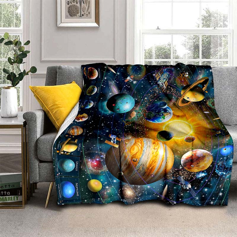 1pc   planet blanket for home lightweight flannel throw for sofa bed travel camping livingroom office couch chair and bed digital printing fleece blanket with soft and warm flannel fabric details 1