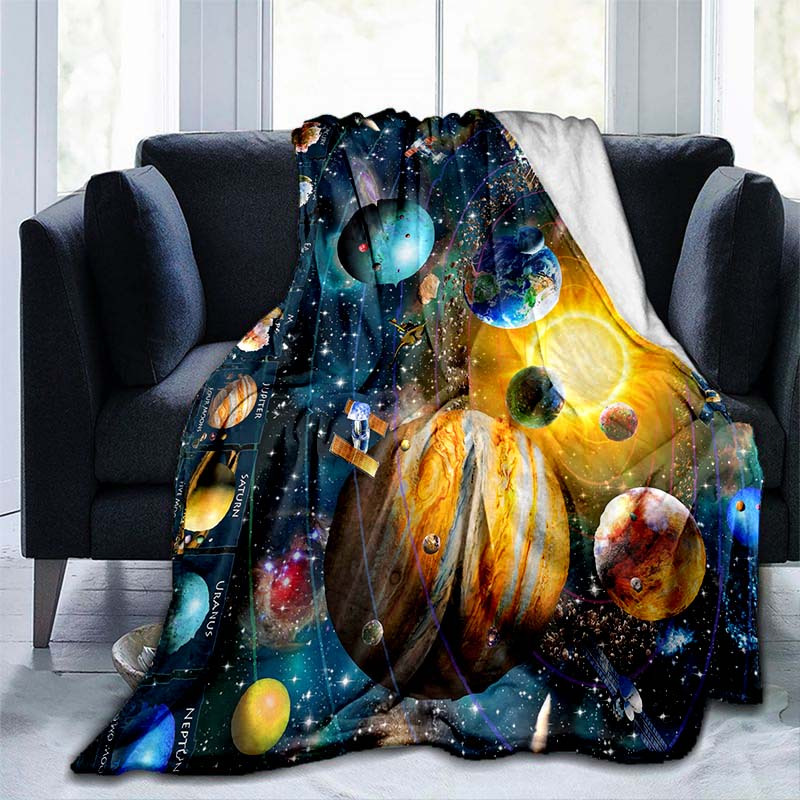 1pc   planet blanket for home lightweight flannel throw for sofa bed travel camping livingroom office couch chair and bed digital printing fleece blanket with soft and warm flannel fabric details 3