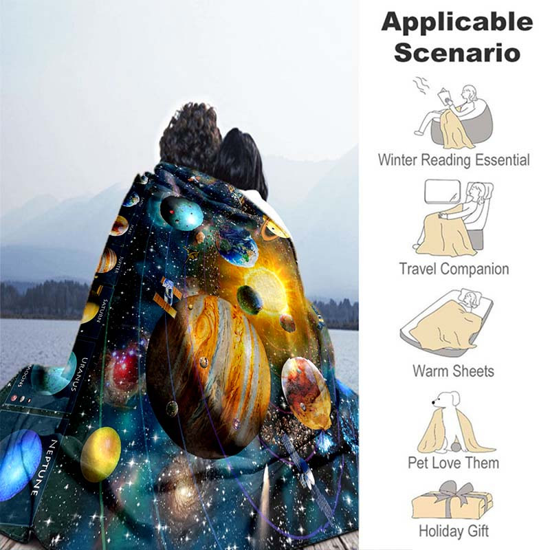 1pc   planet blanket for home lightweight flannel throw for sofa bed travel camping livingroom office couch chair and bed digital printing fleece blanket with soft and warm flannel fabric details 4