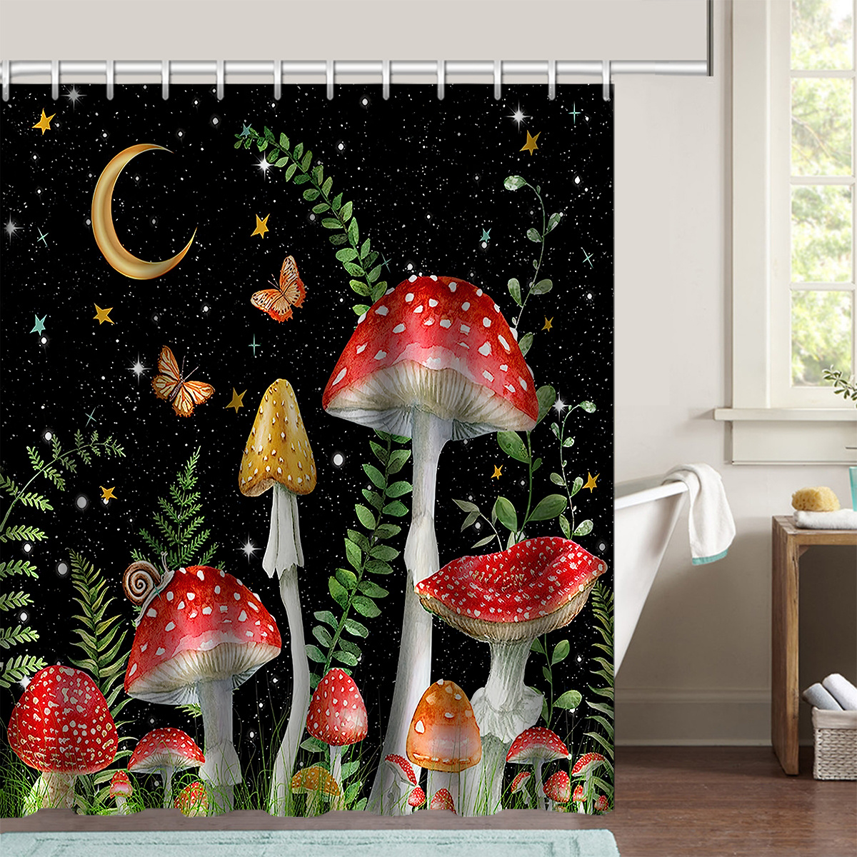 Mushroom Shower Curtain With 12 Hooks Waterproof Durable - Temu