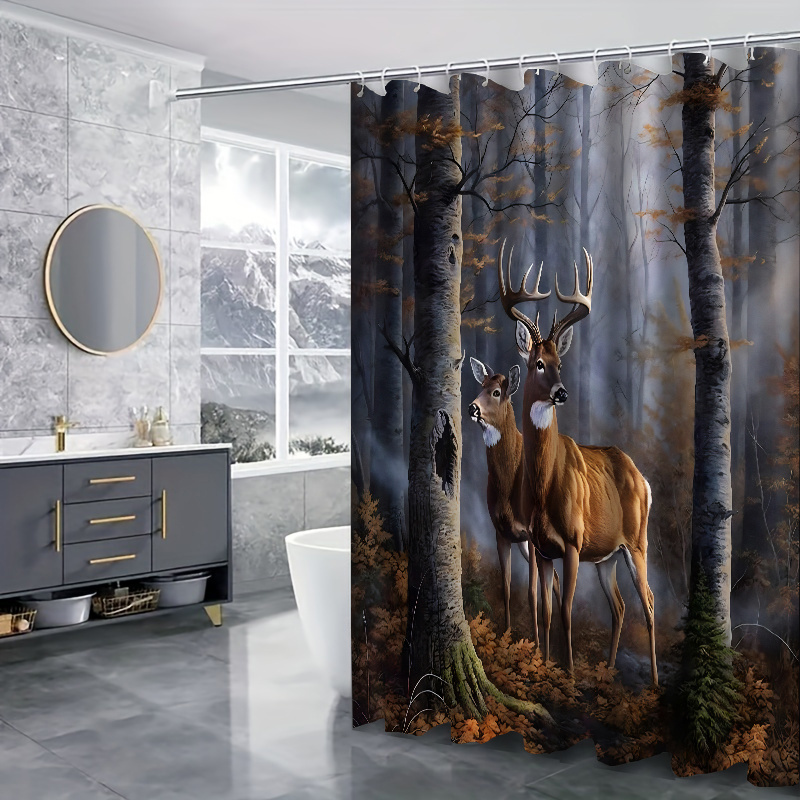 Forest Deer Bathroom Set Waterproof Decorative Shower - Temu