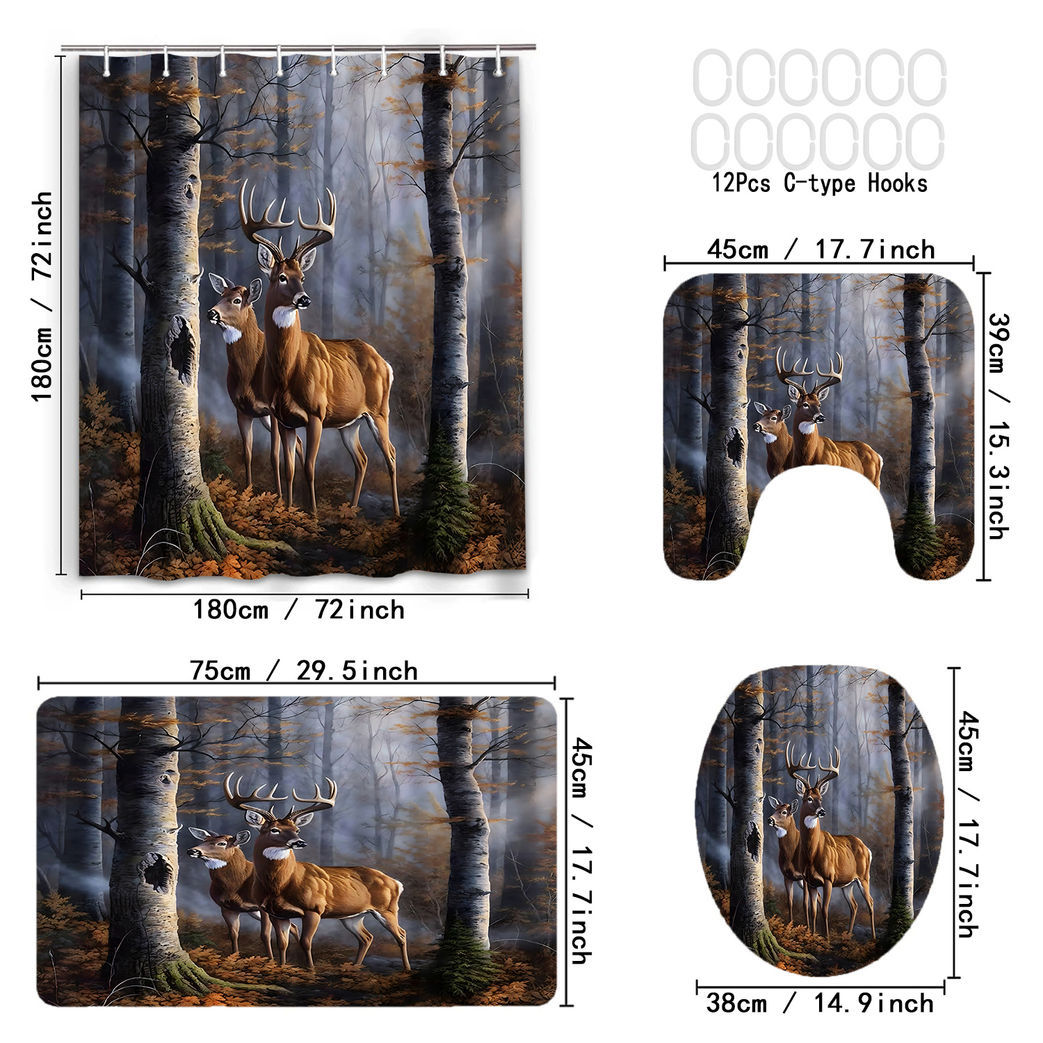  DYNH Elk Shower Curtain Animals Theme, Deer Safair in
