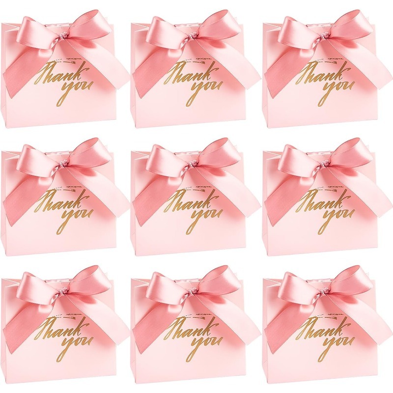 24pack Small Thank You Gift Bag Party Favor Bags Treat Boxes With Gold Bow  Ribbon, Paper Gift Bags
