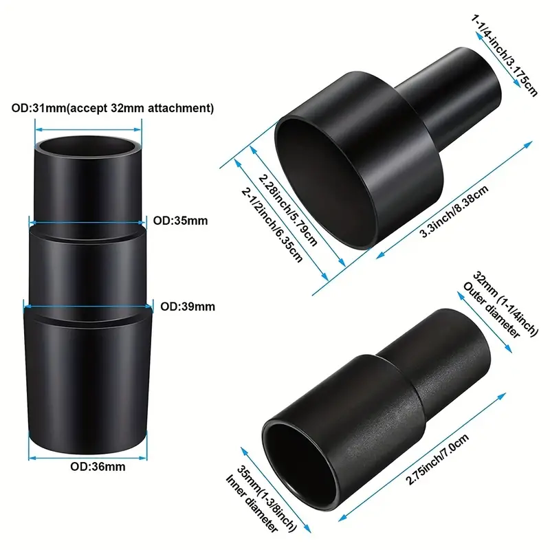 3 Pieces Universal Vacuum Hose Adapter Vacuum Converter Reducer Attachments for Vacuum Cleaner, Black
