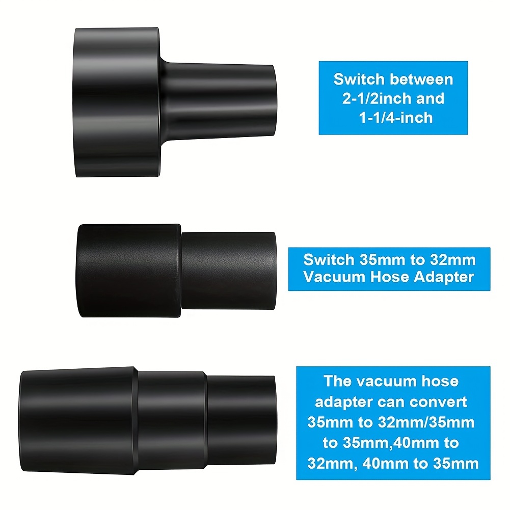 3 Pieces Universal Vacuum Hose Adapter Vacuum Converter Reducer Attachments for Vacuum Cleaner, Black