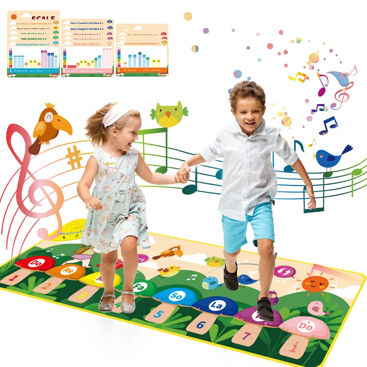 PRAGYM Regalo de cumpleaños para niña de 1 año, juguetes musicales 2 en 1  para bebés de 1 año, piano y alfombrilla de batería con 2 palos como