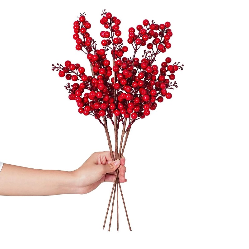 Artificial Red Berry Stems, 7.1 Inch Burgundy Red Berry Picks