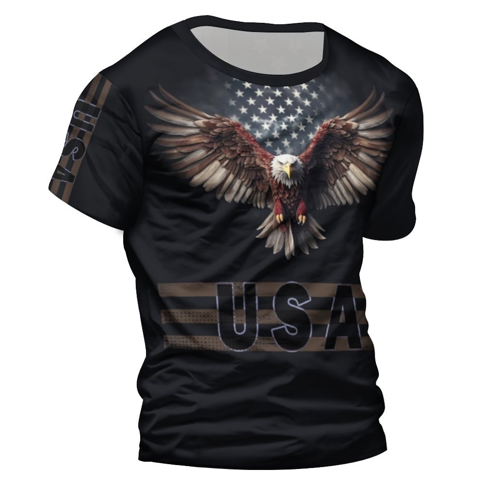 

Stylish Eagle & Letter 3d Digital Pattern Print Men's Graphic T-shirt, Causal Comfy Tees, Short Sleeve Pullover Tops, Men's Summer Outdoor Clothing