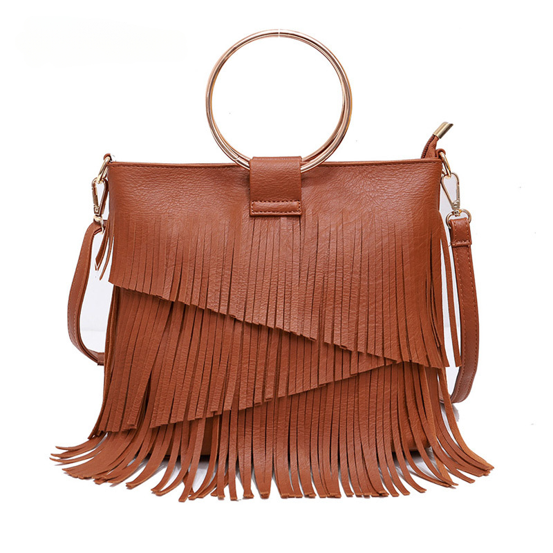 Fringe Trim Crossbody Bag, Small Feather Decor Flap Purse, Women's Boho  Style Shoulder Bag - Temu