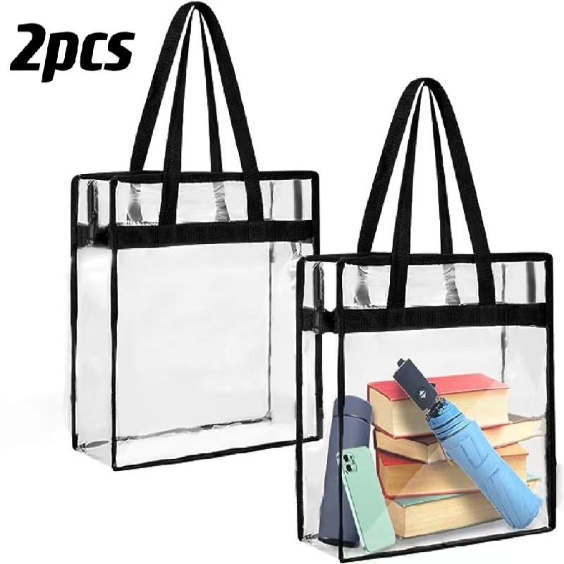 2-Pack Transparent Bags - Stadium Security Approved Clear Tote Bag with Zipper