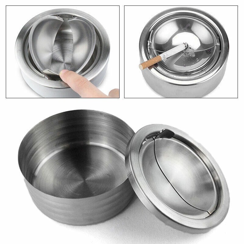 Automatic Cleaning Rotating Ashtray Metal With Lid Press Ashtray