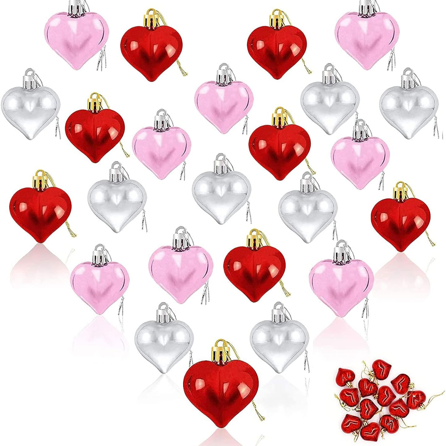 12pcs Valentine'S Day Heart Shaped Ornaments, Valentines Heart Decorations,  Red Glitter Heart Shaped Baubles, Romantic Valentine'S Day Tree Hanging