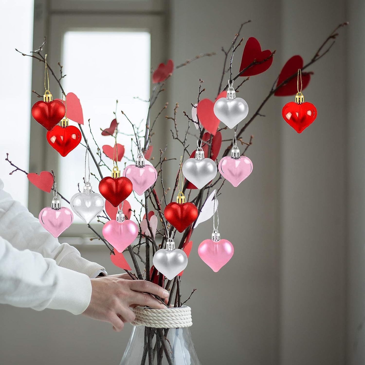 Vnanda 3Packs Valentines Day Decor Heart Ornaments, Valentine's Day Heart  Decorations, Heart Shaped Valentines Ornaments for Tree, Romantic  Valentines