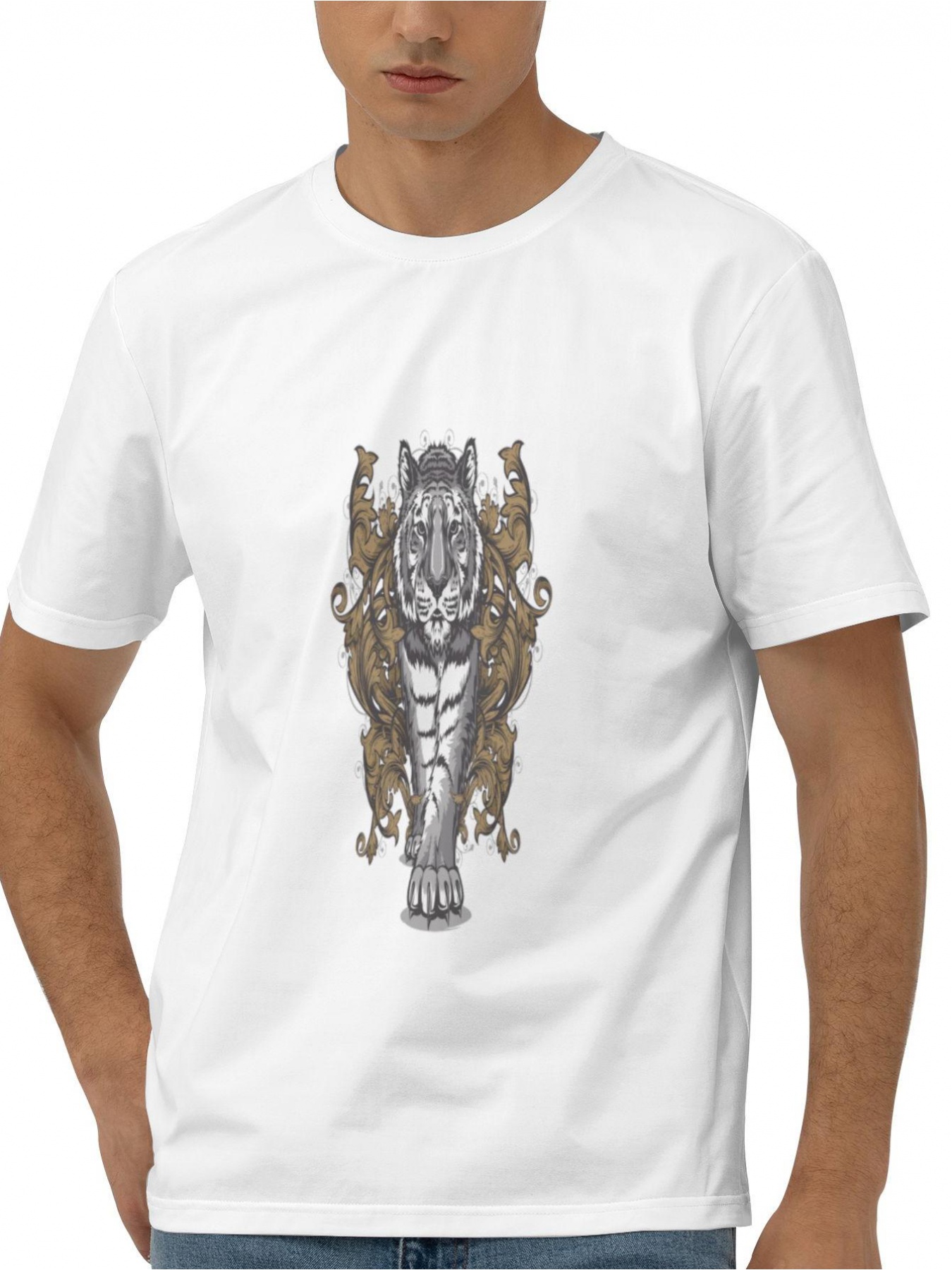 Men's Graphic T-Shirt 3D Tiger Animal Printed Short Sleeve Running Gym  Workout Casual Tees Fashion Top Crew Neck Top