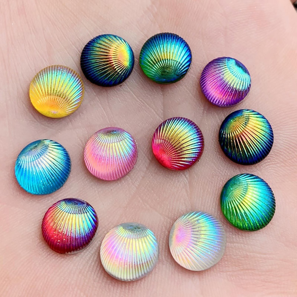 

30pcs 1.0cm/0.39in Resin Colorful Shell Round Flat Back Stone, Diy Jewelry Accessories Wedding Decoration