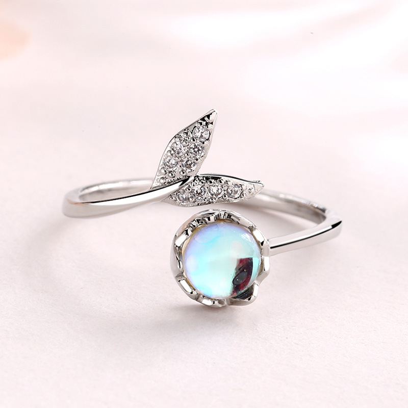 Fairy Tale Ring Mermaid Tail Shape Inlaid Shining Heart Zircon