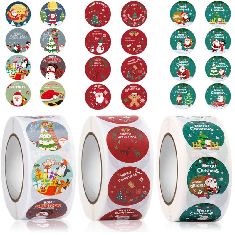 Merry Christmas Stickers Labels Round Christmas Tags - Temu