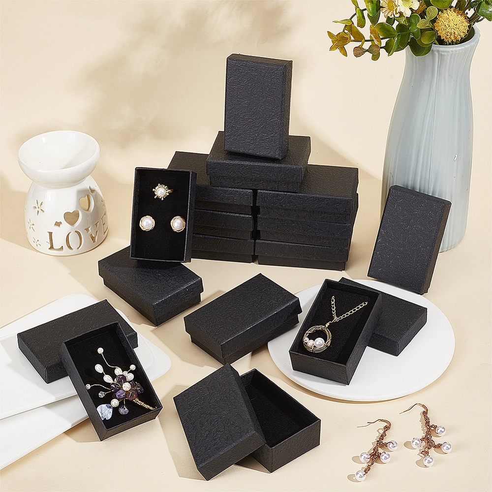 1Bag 30Pcs Textured Black Paper Jewelry Gift Box 2x3.2x1 Inch With Sponge  Cushion Inside For Necklace Bracelet Jewelry Valentine's Day Gifts Display P