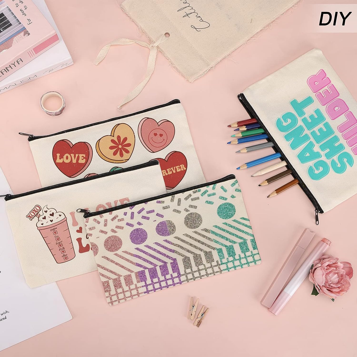 Canvas Zipper Pouch Blank Diy Craft Bag Bulk Canvas Pencil - Temu