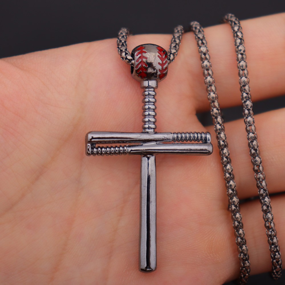 Stainless steel baseball deals bat cross necklace