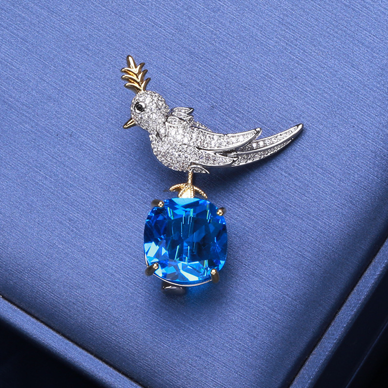 Retro Luxury Blue Crystal Bird Brooch Charm Rhinestone - Temu