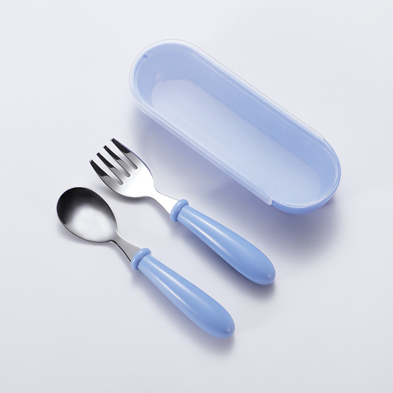 2Pcs Toddler Utensils Stainless Steel Baby Forks and Spoons Kids Silverware  Set Children's Safe Flatware Metal Baby Cutlery Set with Round Handle  (blue) 