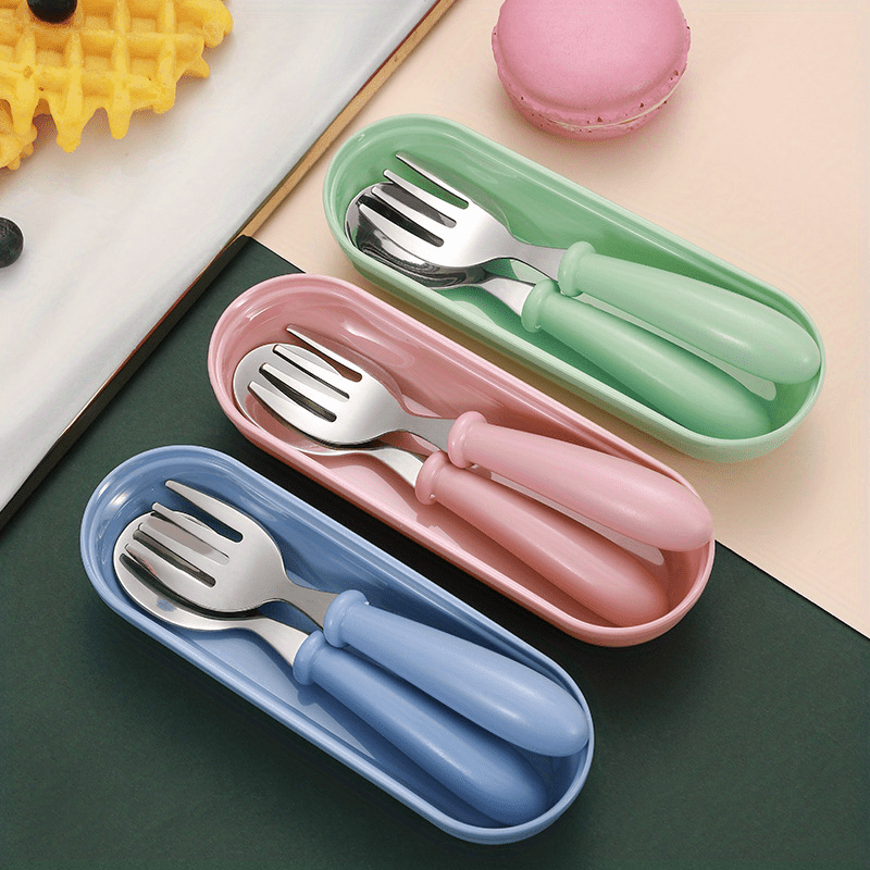 Toddler Utensils Stainless Steel Fork And Spoon Safe Children's Cutlery Set  Round Handle Cute For Baby - Temu