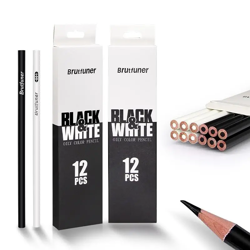 Brutfuner Crayons De Couleur À L'huile Noir Et Blanc - Temu Canada