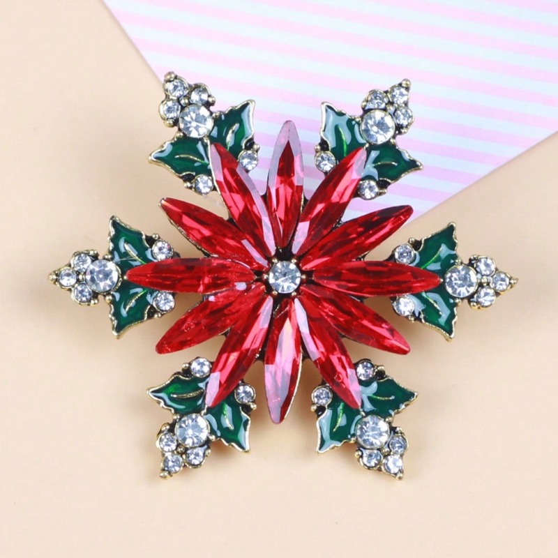 Crystal Flower Brooch, Large Brooches Pins, Red and Green Rhinestone Flower  Brooch, Party Dress Pin, 3 Inch Big Brooch, Christmas Crafts 