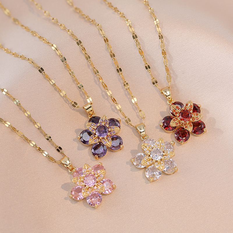 3pcs Shiny Purple Heart Zirconia Earrings Necklace Set, Elegant Party  Jewelry Birthday Gift For Teen Girls