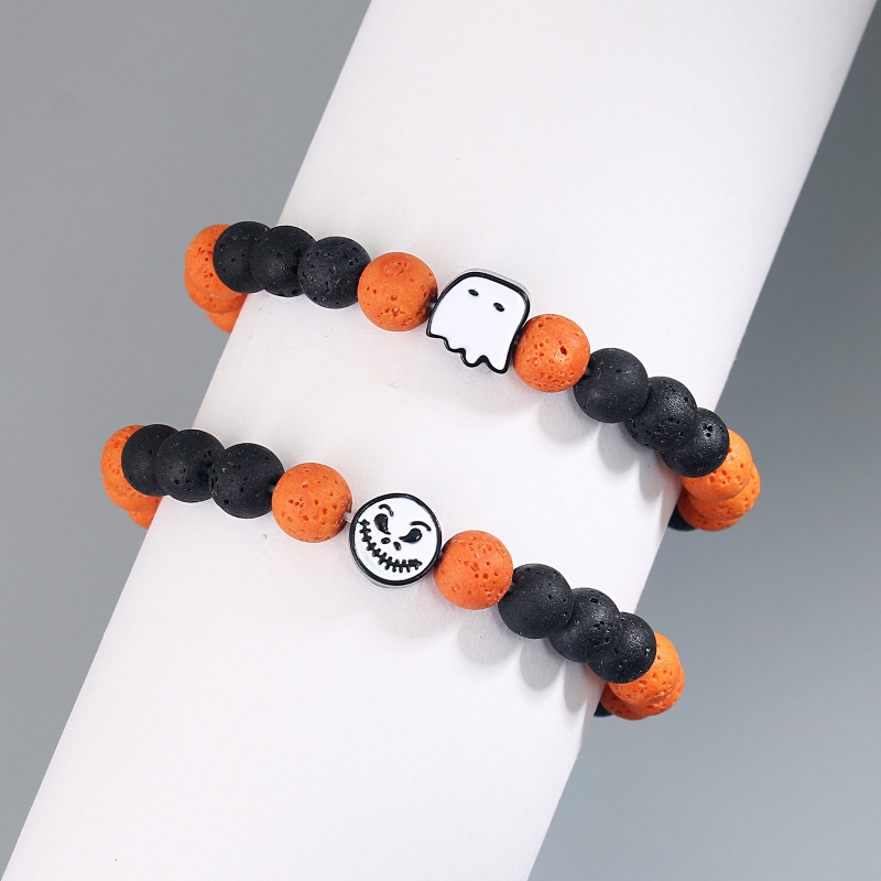 Unisex Halloween Black And White Beaded Bracelet - Temu