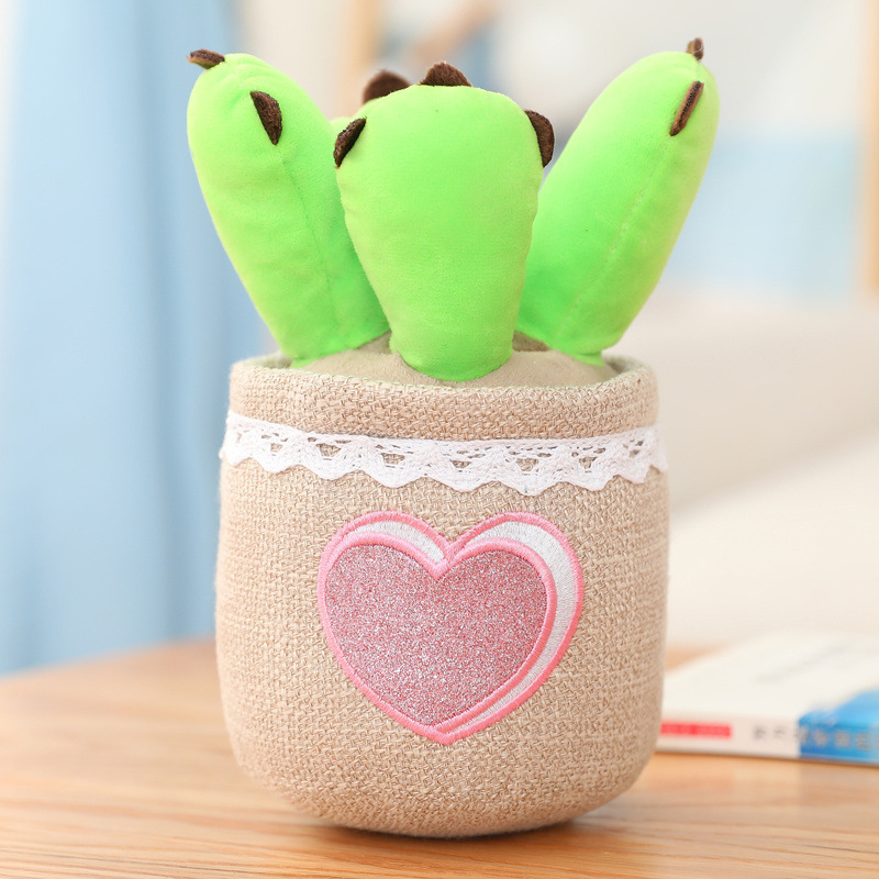 Cactus Potted Plant Straw Topper With Pink Flowers 