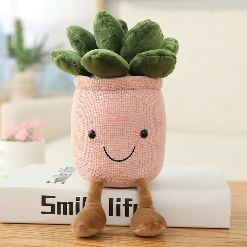 Cactus Potted Plant Straw Topper With Pink Flowers 