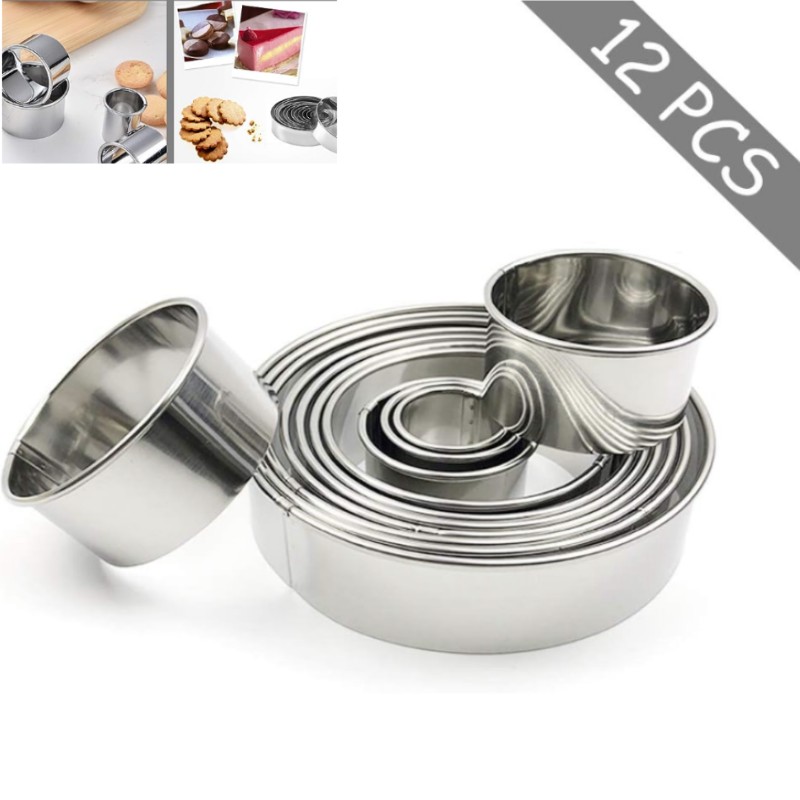5 Set Round Circle Stainless Steel Cookie Cutter Biscuit DIY Baking Past-qy