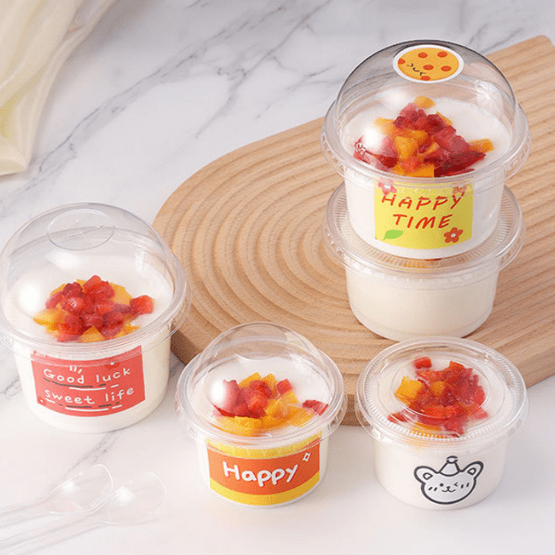 50pcs Disposable Plastic Pudding Cup With Lid Small Containers Dessert Box  Wedding Party Birthday 1/2/3/4/5/6/8/10oz