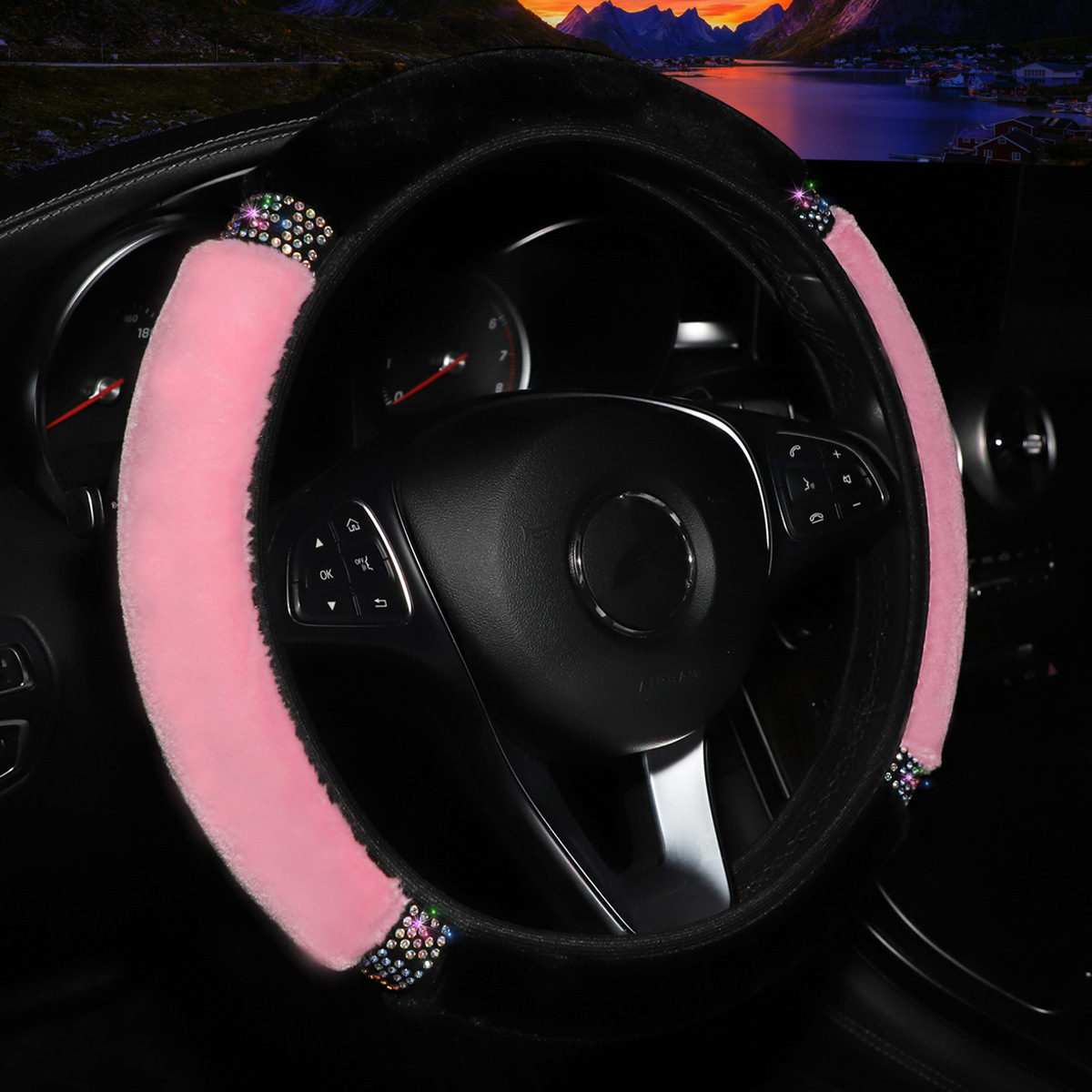 Car Accessories Car Short Plush Steering Wheel Cover Warm - Temu