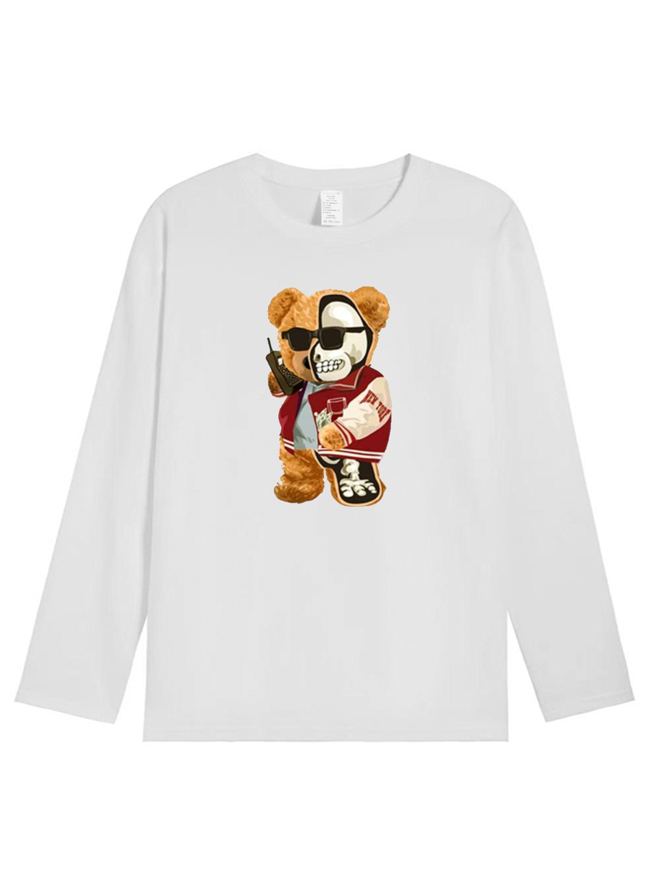 Teddy Bear Skeleton Print Mens Trendy Cotton T Shirt Casual