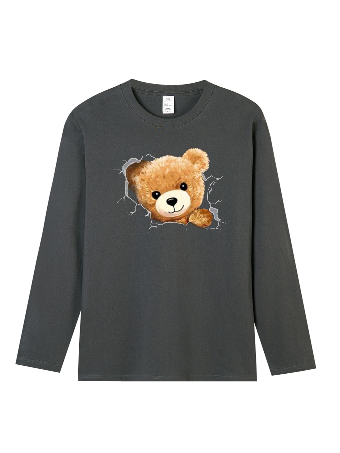 Teddy Bear Graffiti Smile Various Print Mens Trendy Cotton T Shirt Casual  Slightly Stretch Breathable Long Sleeve Top For Outdoor Mens Clothing Gift  For Men, Free Shipping For New Users